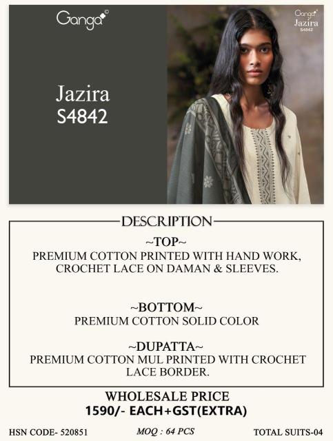 Ganga jazira 4842 wholesale cotton work dress material